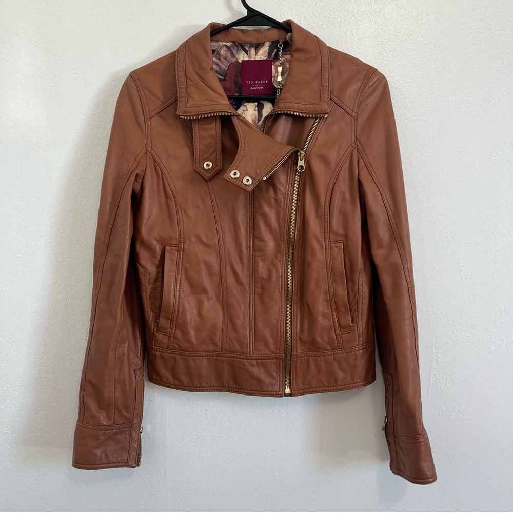 Ted Baker London Brown Leather Jacket Size 2